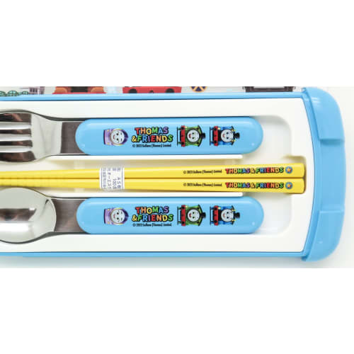 OSK Thomas the Tank Engine Trio Cutlery Set (CT-20) - Includes Chopsticks, Spoon, and Fork - Made in Japan, Sliding Design, Dishwasher Safe, Easy to U