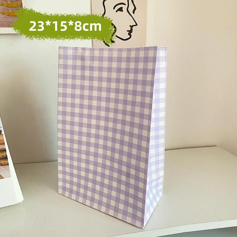 5/10PCS Colorful Plaid Kraft Paper Bag Cookie Candy Gift Packaging Birthday Party Vertical Storage Bag DIY Cute Decoration