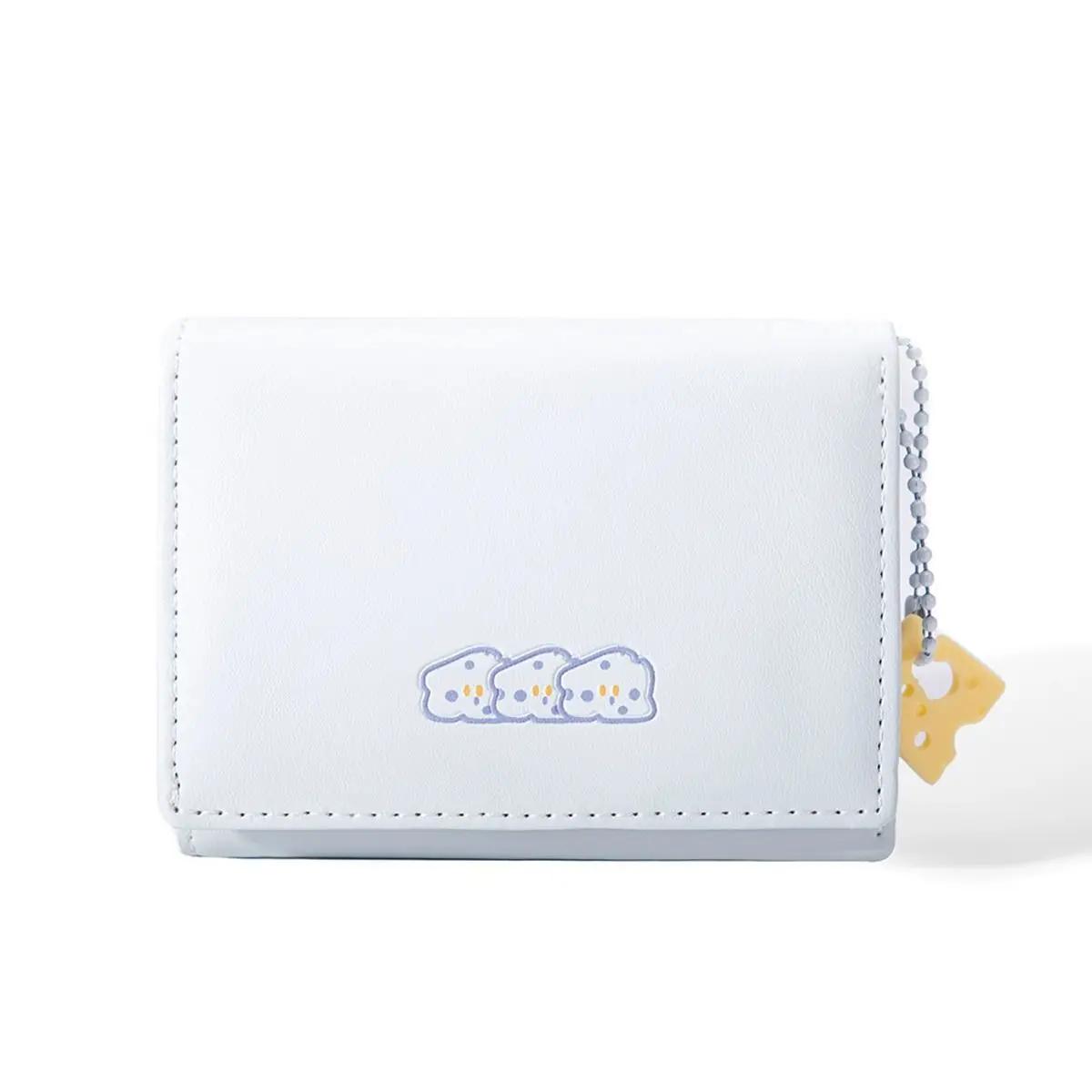 Большая вместимость Hasp Card Bag Trifold Wallet Leather Card Holder для женщин Кошелек для монет Сыр Короткий кошелек женский милый мультфильм синий 828₽