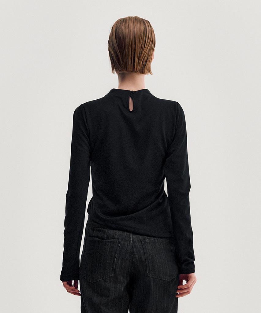 Kimjisu Shirring Draped Highneck Top _ Black