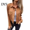 Women Jacket Autumn Spring Coat Flap Pocket Zipper Decor Turn-down Collar Long Sleeves Outerwear Single-breasted Buttons Cargo Style Daily Wear
