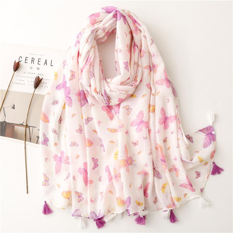 Spain Brand Lovely Lotus Floral Tassel Viscose Shawl Scarf Lady Print Soft Wrap Snood Bufandas Muslim Hijab Sjaal 180*90Cm