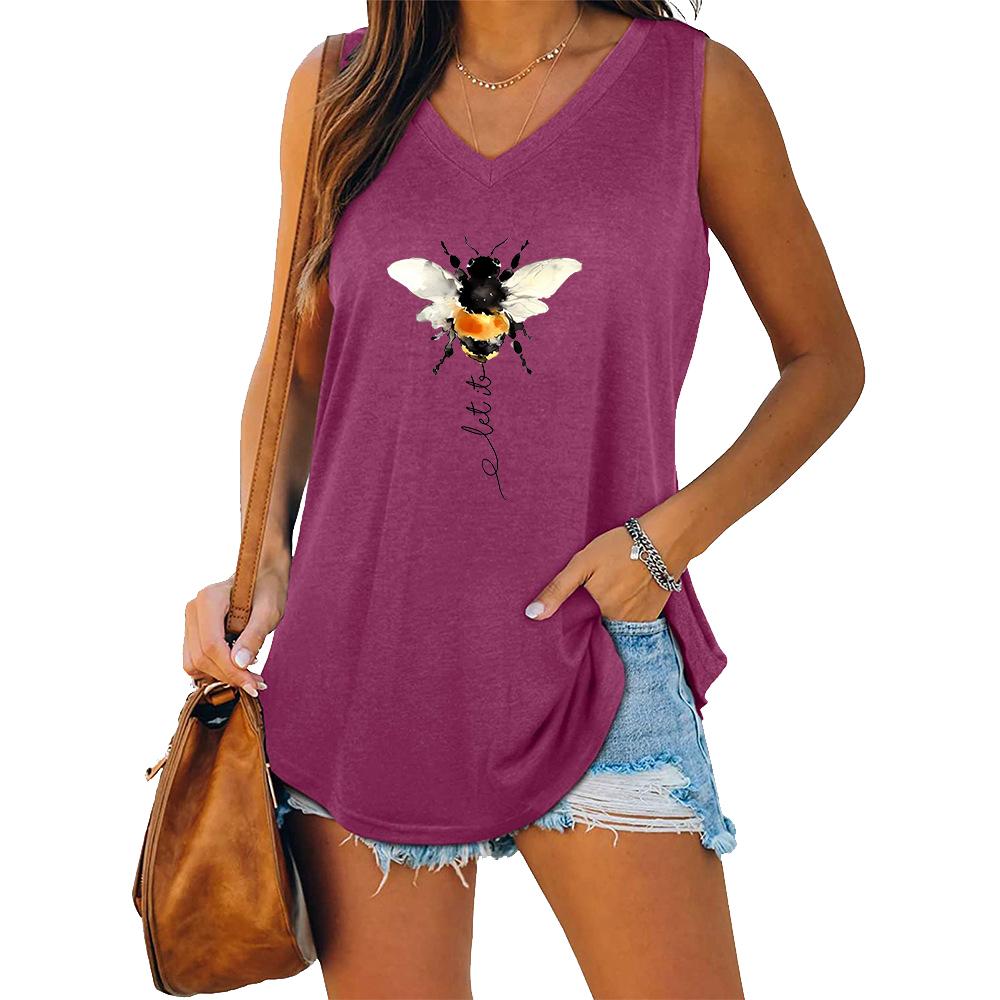 Women Fashion V-neck Sleeveless T-shirt Women Casual Loose Tank Top