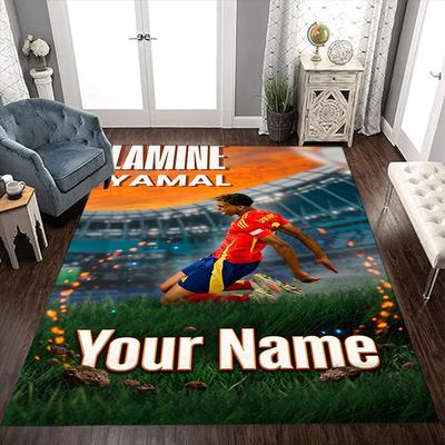 Soccer Player Action Customize Your Name Floor Rug Office Rug Design for Outdoor Living Rooms Hallway Balcony Antislip Carpet Anime Office Decor