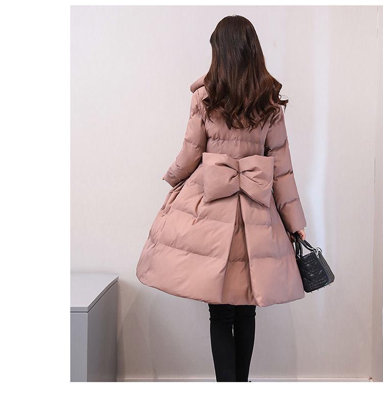 Abrigo de Algodón Estilo Coreano de Longitud Media para Mujer con Cuello de Solapa de Moda y Cálido Diseño de Lazo