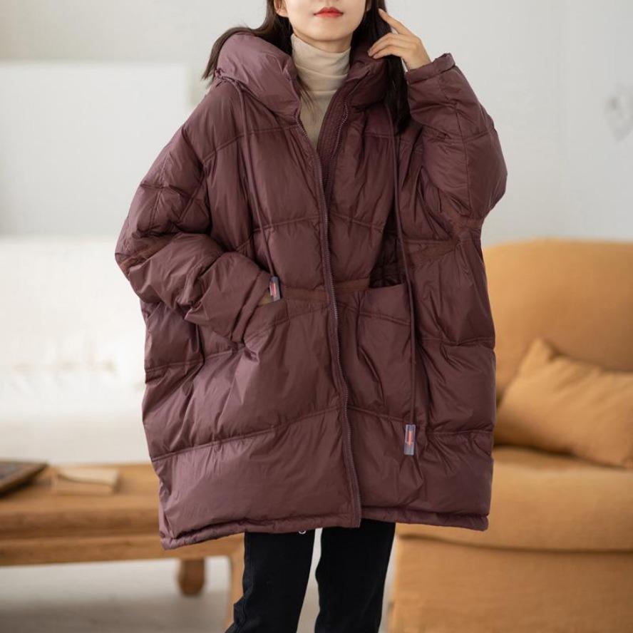 Women White Duck Down Jacket Casual Loose Over Size Autumn Winter Warm Outwear with Hood Korean Style Coat