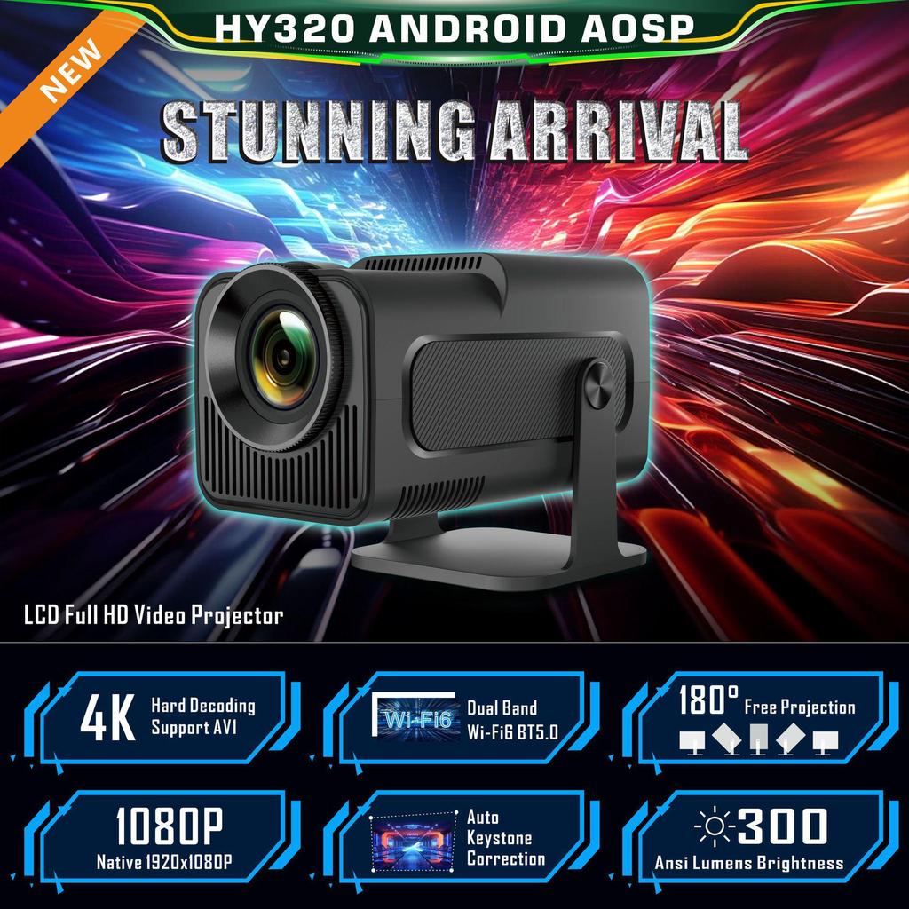 1080p HD Portable Smart Projector with Android and Wireless Screen Mirroring HY320