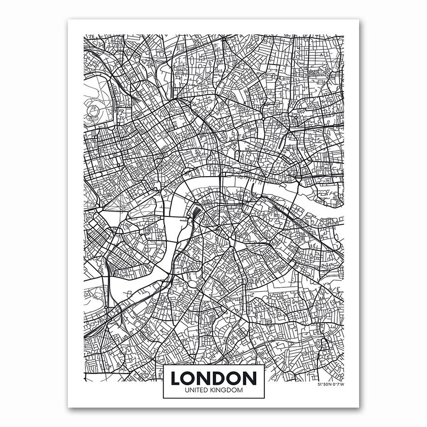 Poster con Parole Nero Bianco Mappa Città Parigi Londra New York Stampa Nordica Pittura su Tela Quadro da Parete per Soggiorno Decorazioni per la Casa