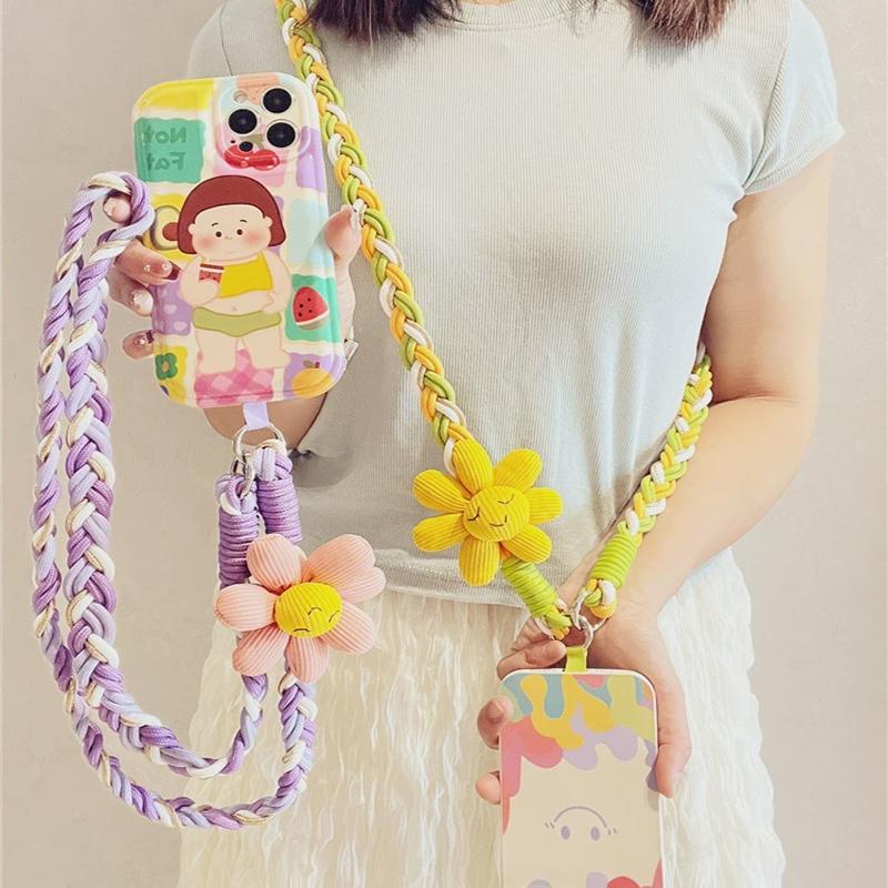 Mobile Phone Lanyard Cross-body Shoulder Strap Female Long Wind Flower Hand-woven Rope Strong and Durable Outdoor Anti-lost Rope