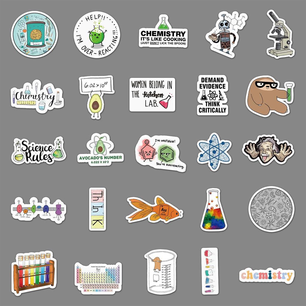 50 Ins Style DIY Chemical Equation Stickers for Laptops, Notebooks, Scooters, Cars