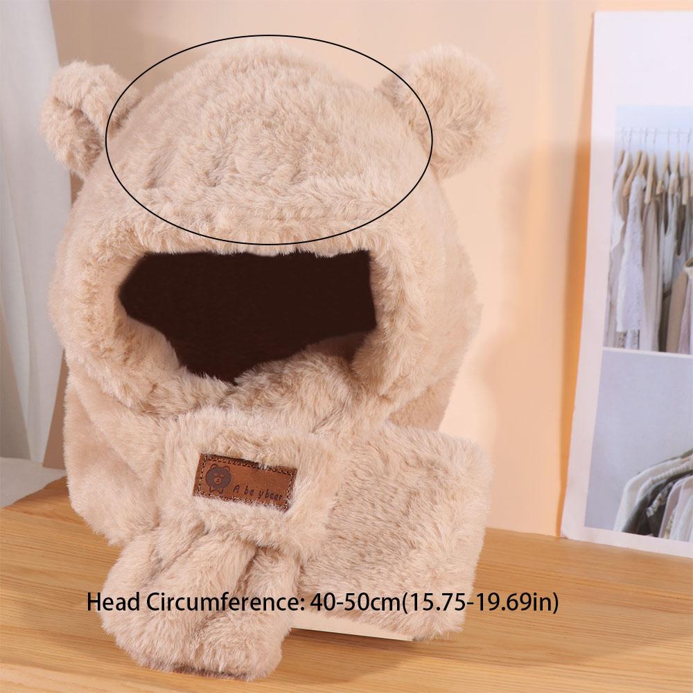 Soft Warm One-Piece Hat Scarf Winter Ear Protection Hats Lovely Baby Bear Plush Hat Kids