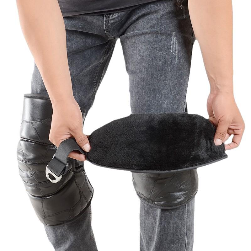 Winter Electric Motorcycle Knee Pads: Unisex Windproof, Thick, Warm, Cold Protection for Cycling.