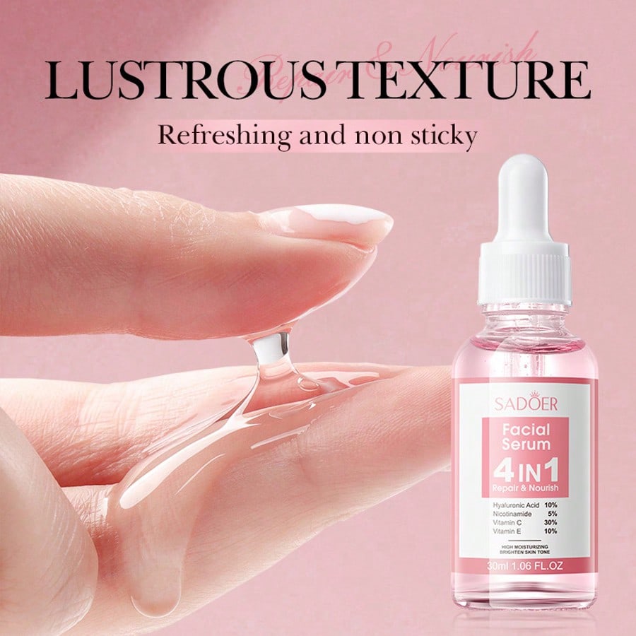 SADOER 30ml 4-in-1 Brightening Moisturizing Facial Serum Hydrating Repair Essence for Daily Skin Care Nourishing Face Essence
