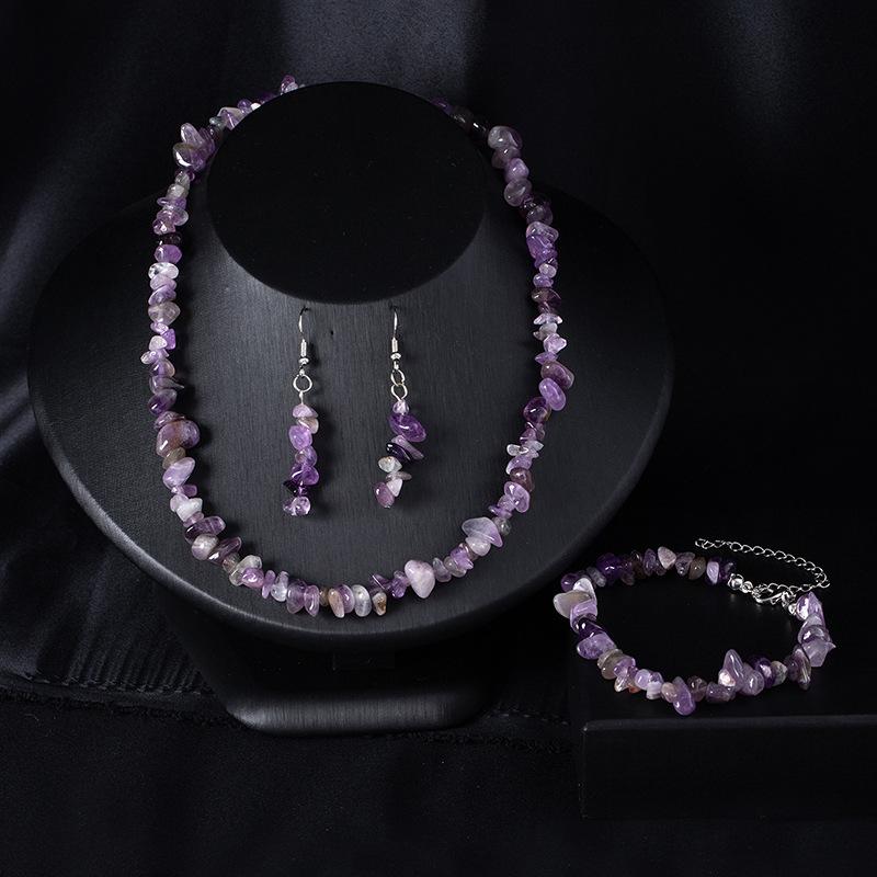 Böhmisches Unregelmäßiges Stein Schmuckset Damen Naturstein Kristallkies Halskette Armband Ohrringe Set