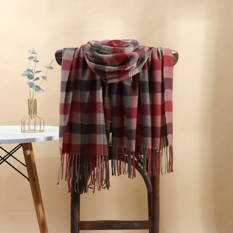 Women's Faux Cashmere Plaid Scarf - Korean Style, Thick & Warm Autumn/Winter Shawl