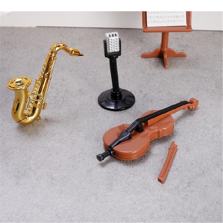 Small Plastic Musical Instrument Set Miniature Model Figurine For Doll House Decoration Including Accordion And Saxophone