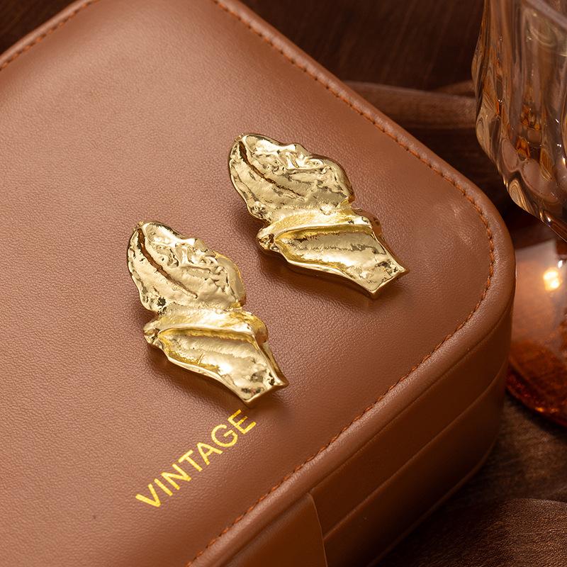 Metal Liquid Texture Earrings Fashion Personality Cold Style Earrings Women'S Retro High-End Earrings