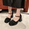 French bow thick heel bag head sandals women's 2025 summer new models with empty silver Mary Jane single shoes