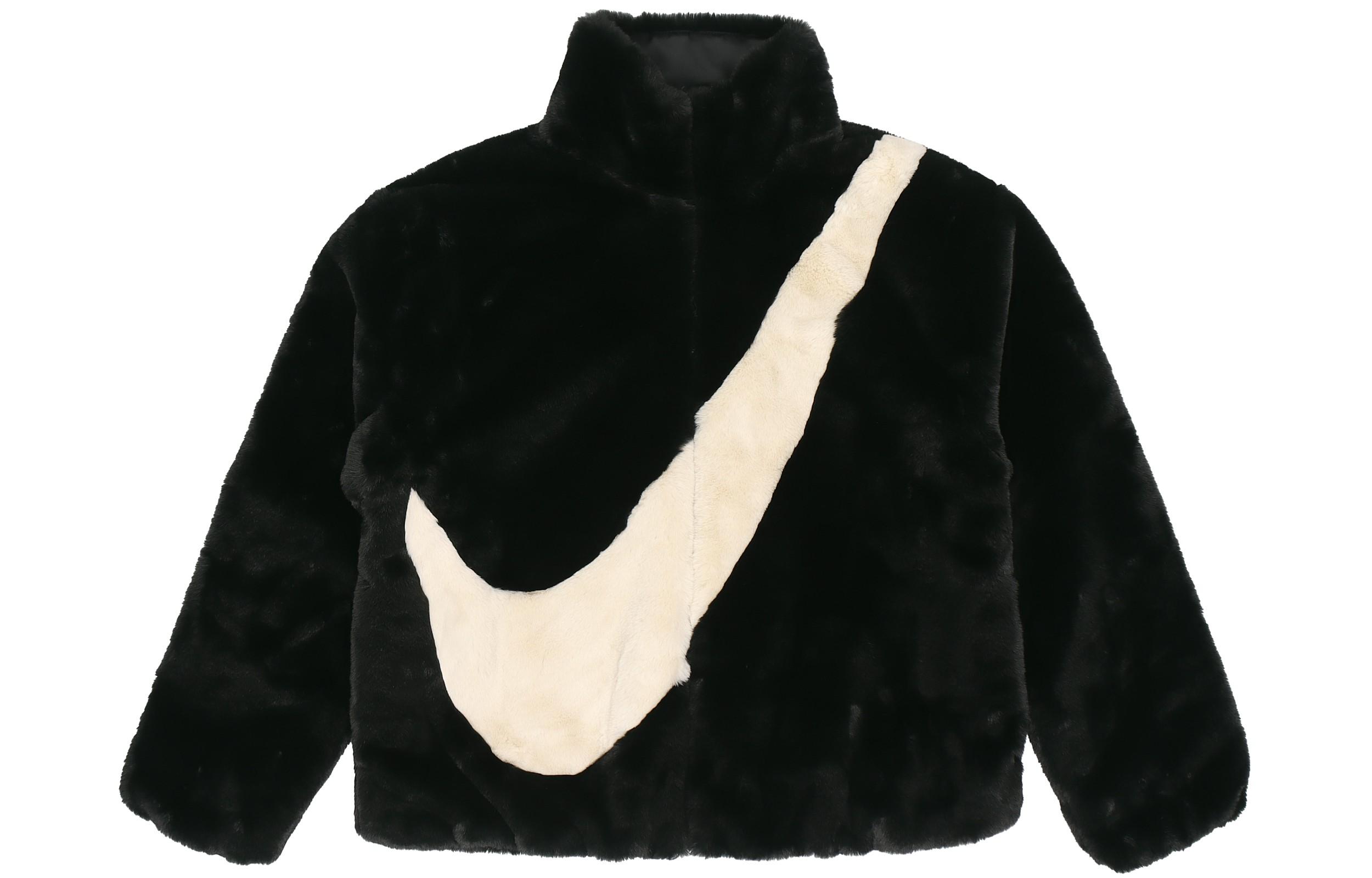 Nike Women ss Oversized Swoosh Logo Jacket Asia Sizing Black Fossil CU6559-010 S