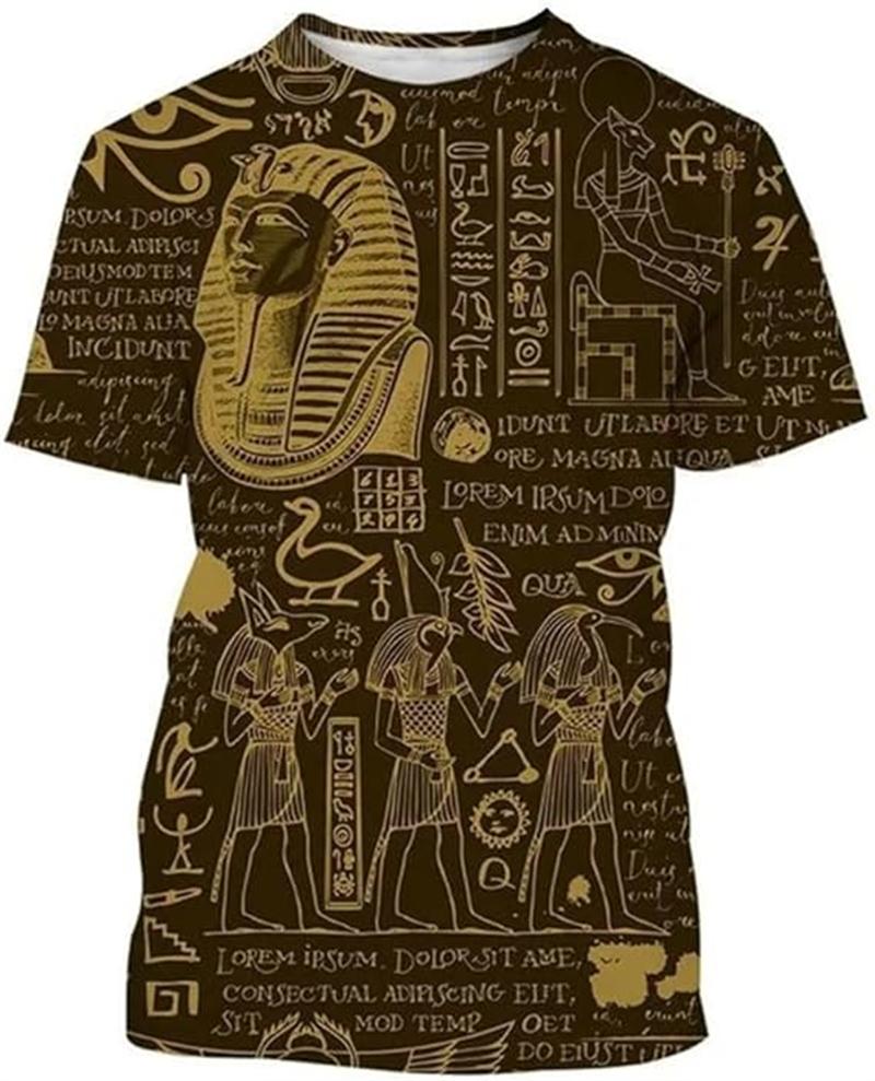 Vintage Altes Ägypten 3D Gedrucktes T-Shirt Herren Damen Sommer Lässig Kurzarm T-Shirts Mode Straße Rundhals Tee Tops