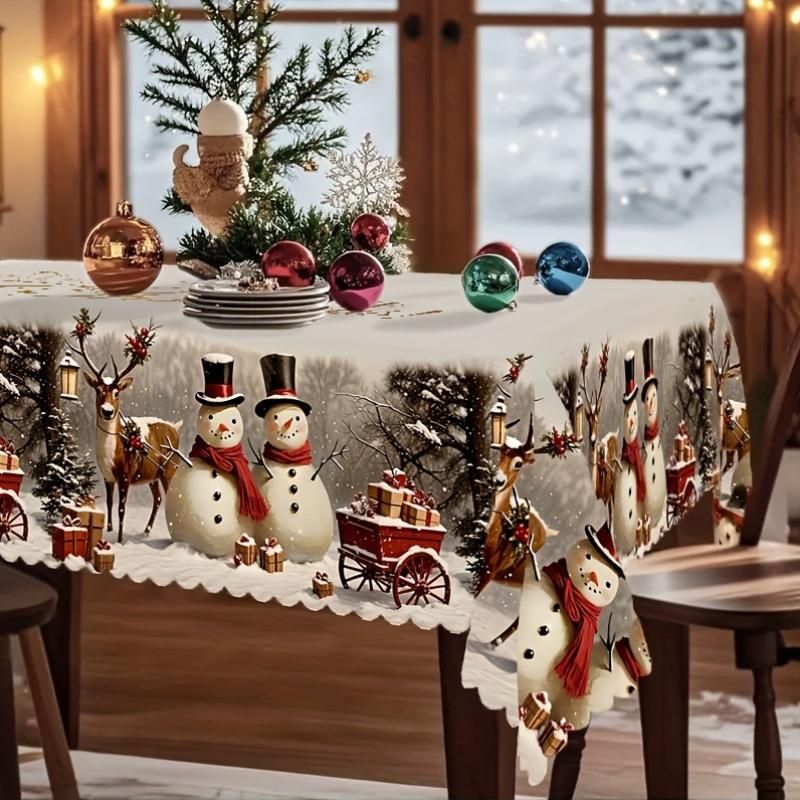 1 piece of vintage Christmas tablecloth - Red and green festive decoration - Vintage snowman, reindeerzyc