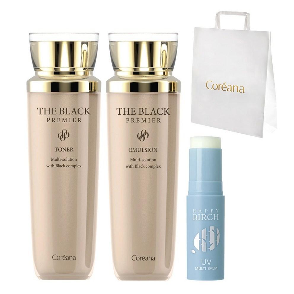 [Coreana] The Black Premier Toner 140ml + Emulsion 140ml + Shopping Bag (UV Multi Balm Gift)