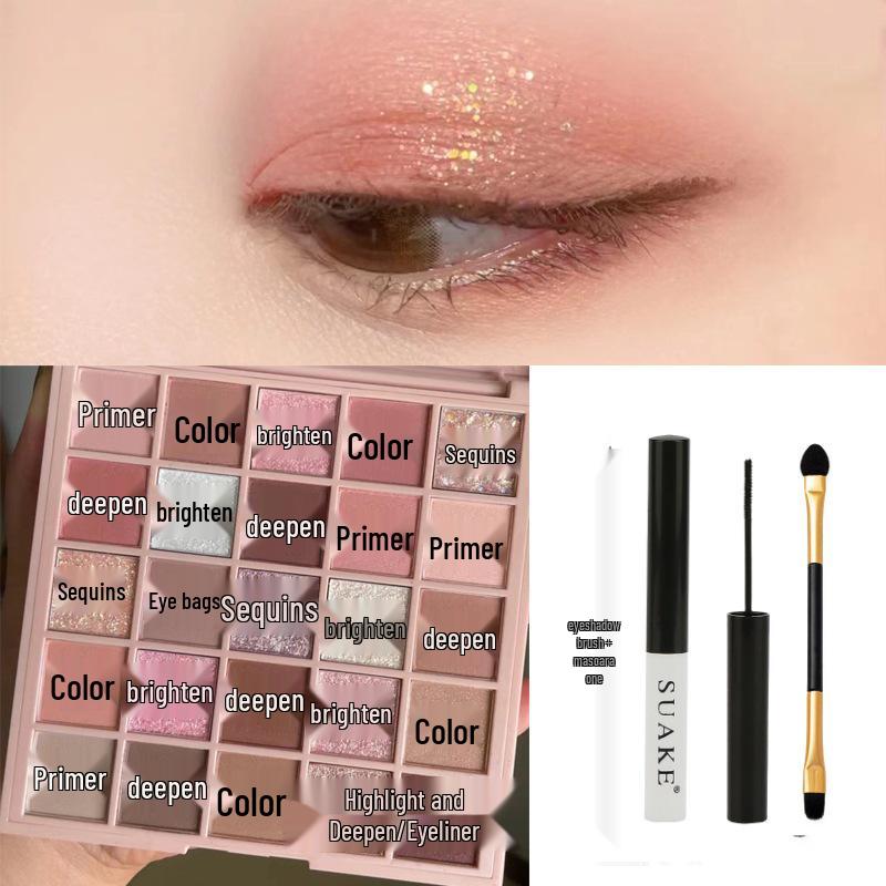 25-Color Matte Earth Tone & Pink Eyeshadow Palette for Beginners - MGL Student-Friendly Makeup