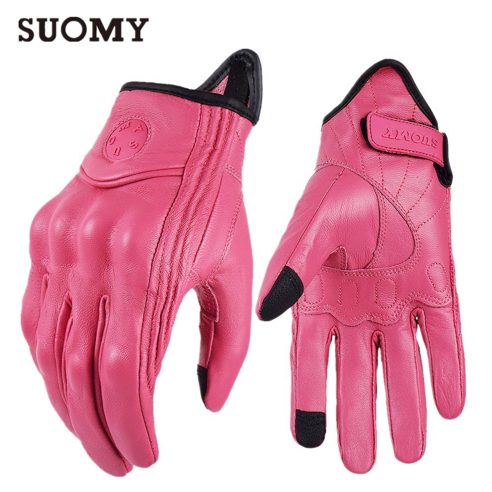 

SUOMY Женские мотоциклетные перчатки из розовой кожи Натуральная кожа Перфорированные Женские мотоциклетные перчатки для езды Сенсорный экран Moto Guantes S розовый