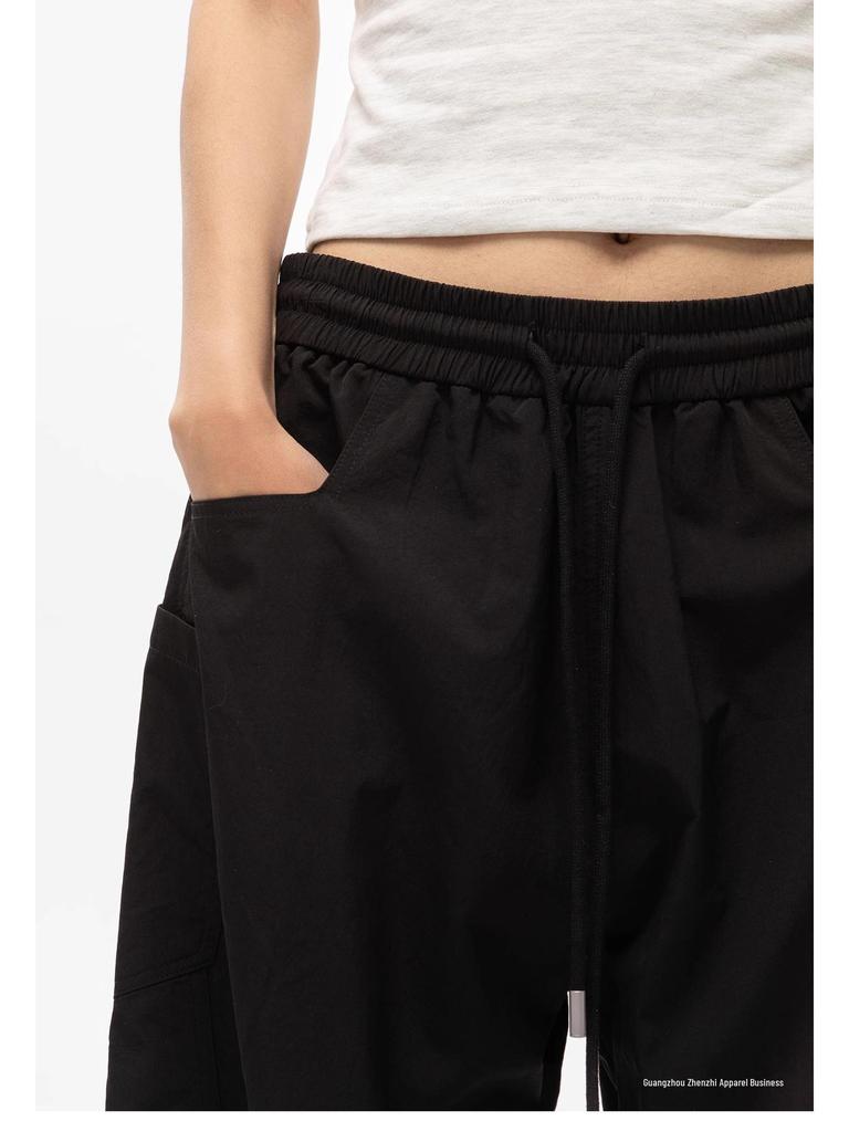 Men's Wide-Leg Multi-Pocket Contrast Stitching Floor-Length Casual Pants