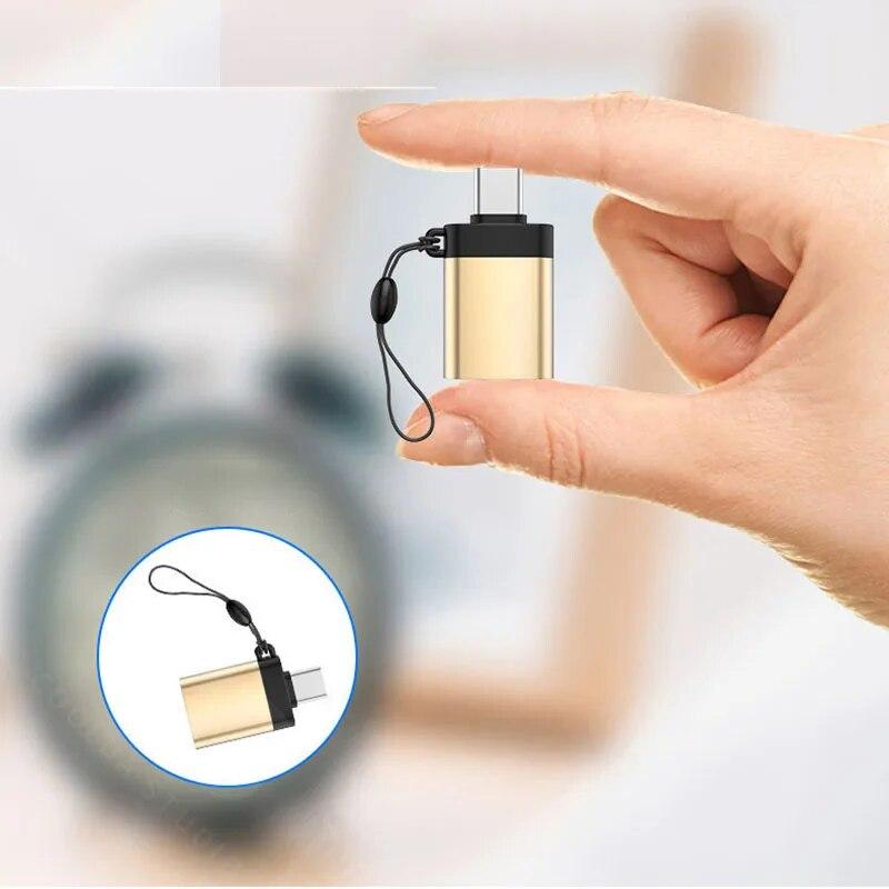 Fekete arany védhető USB 3.0 Type-C OTG Adapter Type C USB C dugasz-alj átalakító függő kötélgyűrűvel USBC csatlakozóhoz