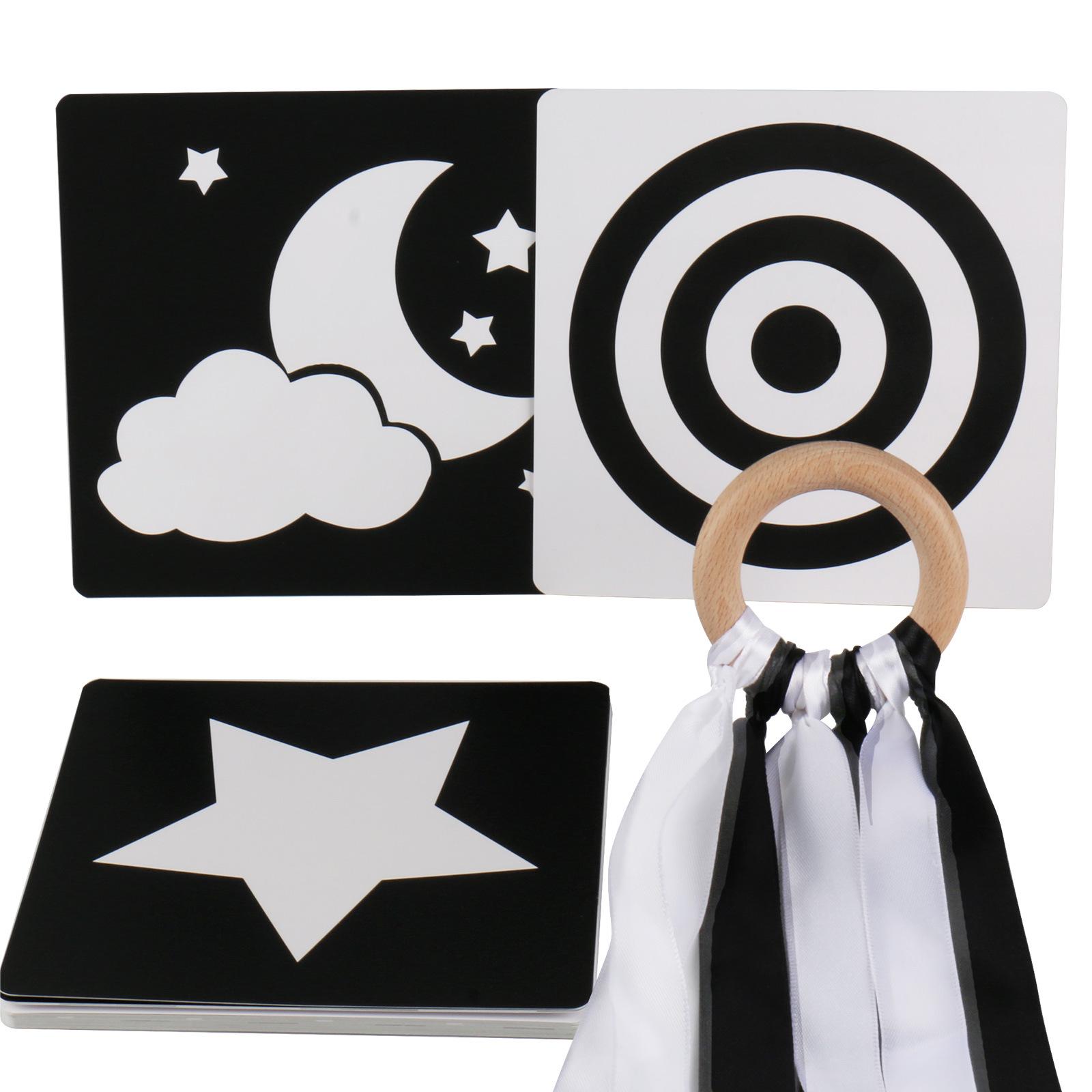 Черно-белые карточки для визуальной стимуляции младенцев с браслетом на ленте для раннего развития