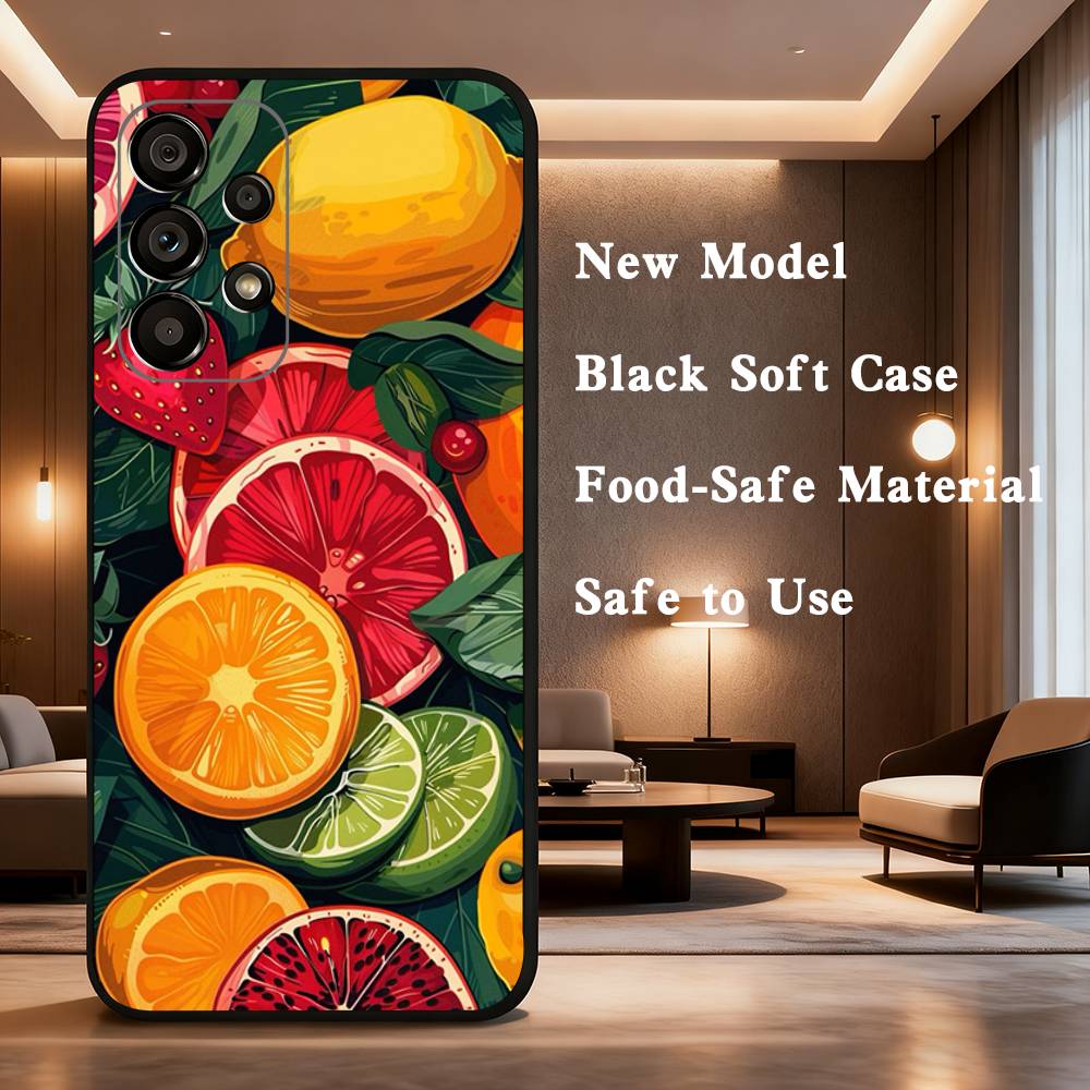 

Malerikunst Fruit Lemon Phone Case For Samsung Galaxy A73,31,8,9,53,32,72,41,J7,52,71,22,Note Soft Black Silicone Cover SamsungA32 4G