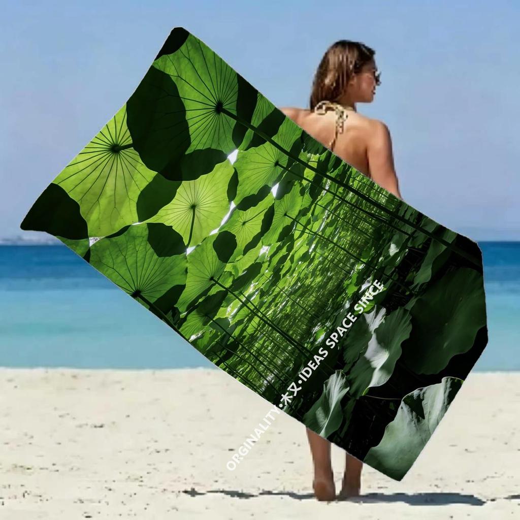 Lotus Leaf Print Beach Towel Patterned Sunscreen And Windproof Suitable For Swimming Pool Camping Travel