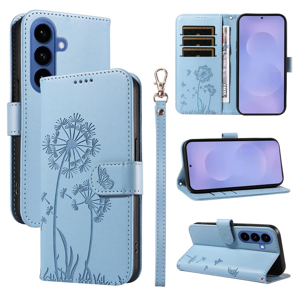 For Samsung Galaxy S26+ Leather Wallet Case with Strap Dandelion Imprint Phone Stand Cover