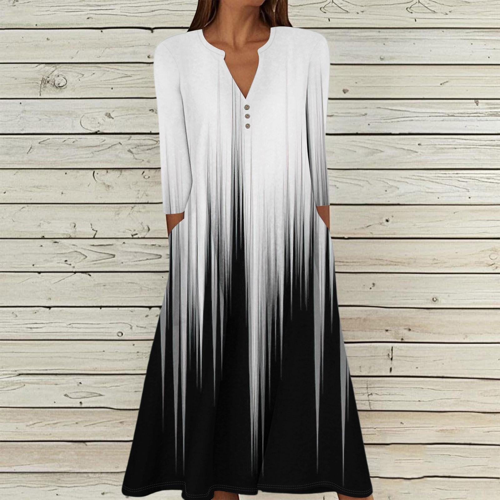 

Женское летнее повседневное платье с V-образным вырезом на пуговицах, в стиле ретро, с геометрическим принтом, рукавами три четверти и карманами XXL белый