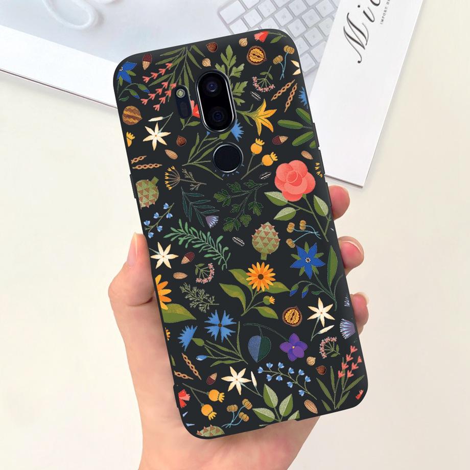 Für LG G7 ThinQ Hülle Silikon Weiche Handyhülle Girly Mode Blume Schwarz TPU Stoßfänger Für LGG7 G 7 ThinQ G710 Hülle Niedliches Muster