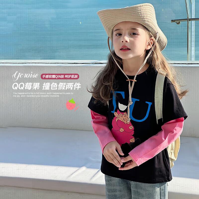 Девочковая хлопковая футболка с длинным рукавом, имитирующая двойку, Tutuxiaoxiang 110