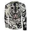 3D printed long-sleeved T-shirt, ink style, tiger, simple and versatile, casual and fashionable, comfortable and breathable
