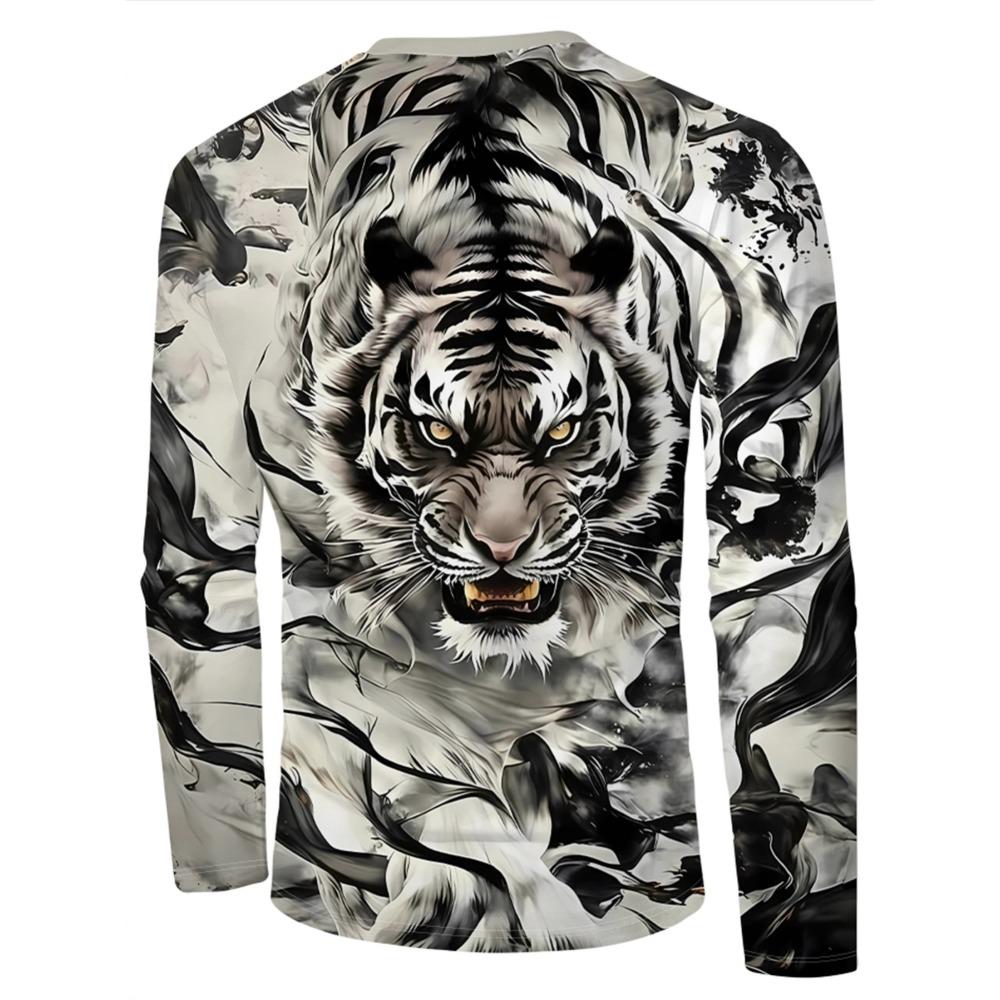 3D printed long-sleeved T-shirt, ink style, tiger, simple and versatile, casual and fashionable, comfortable and breathable