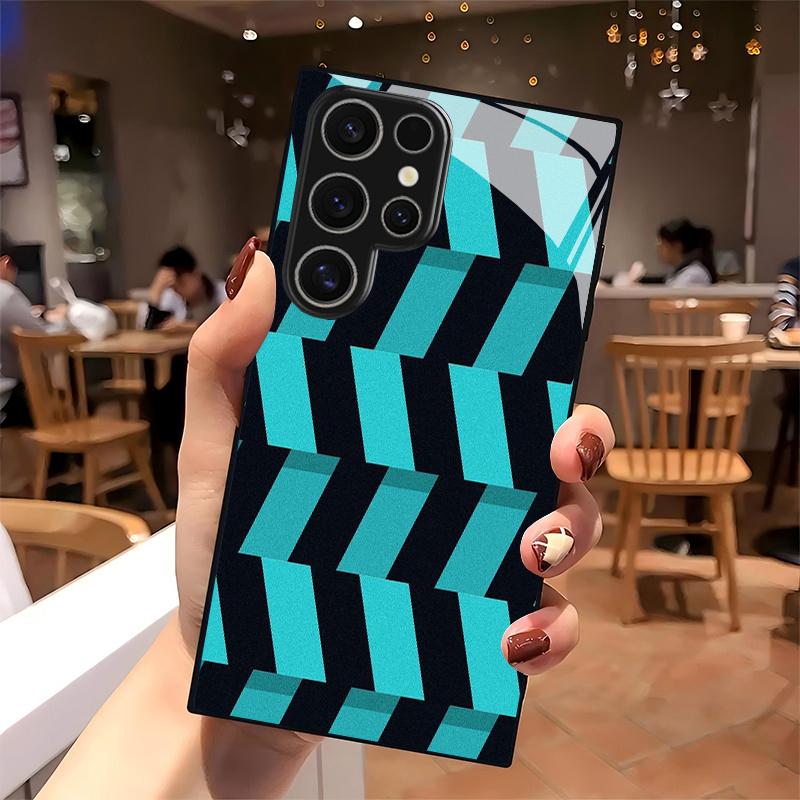 Blue Diagonal Pattern 2D Phone Case for Samsung S26 S25 S24 S23 S22 S21 S20 A56 A36 A16 - Glass Protective Cover