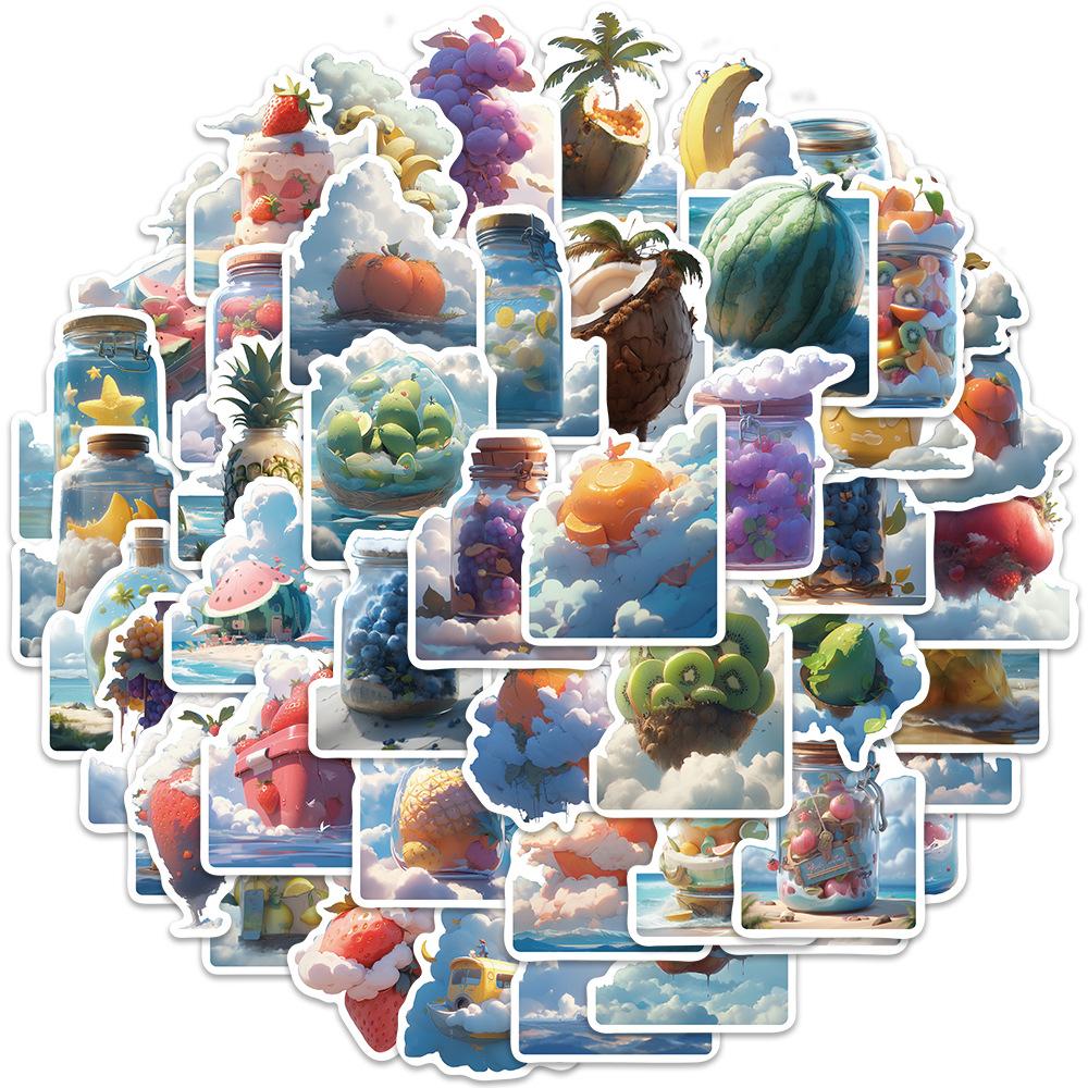 

50 Cartoon Fruit Graffiti Stickers on Clouds Personalized Decorative Guitar Notebook Suitcase DIY Waterproof Stickers
