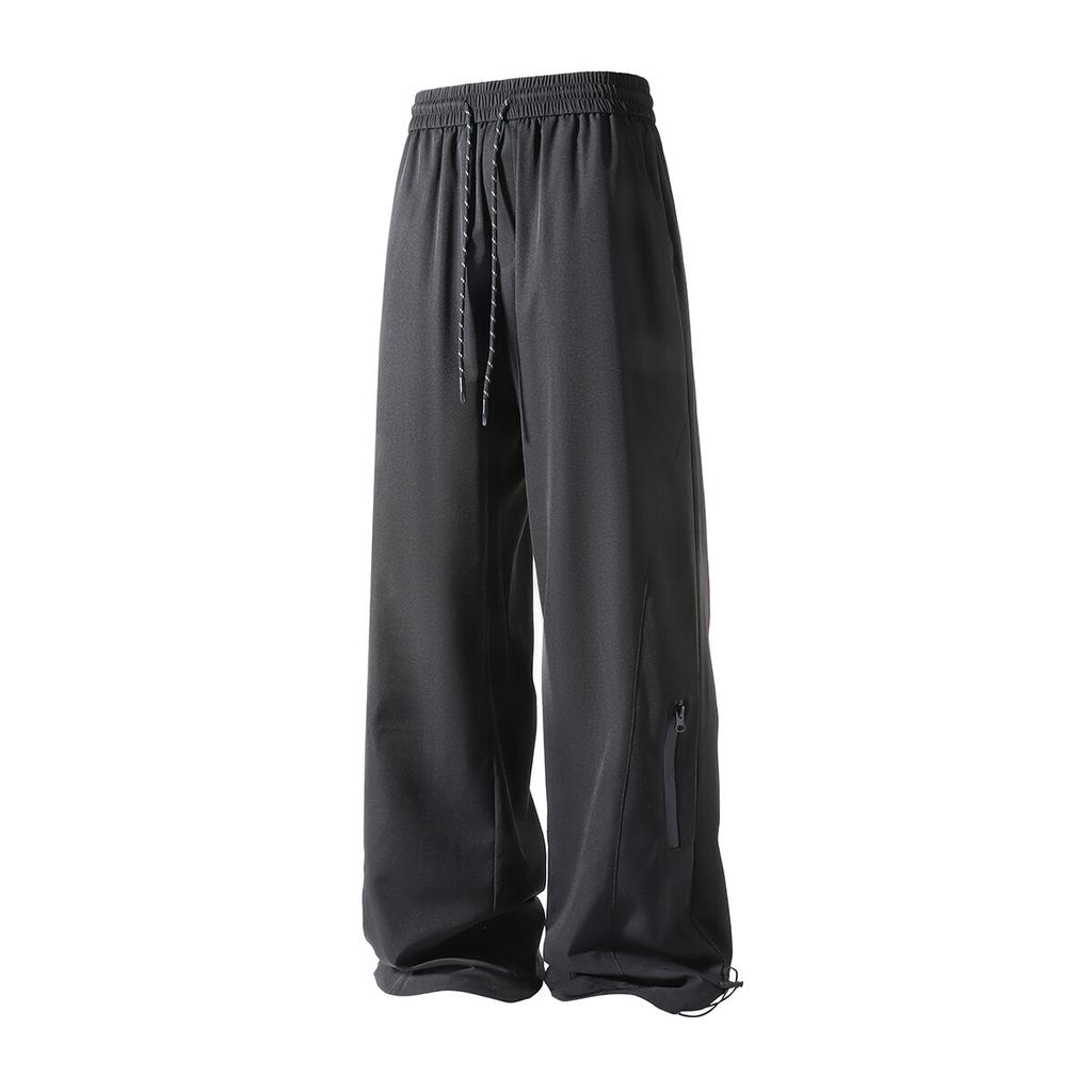 Summer Men's Ice silk Waterproof Pants Casual Zipper Can Tie Feet Solid Straight Elastic Waist Trousers Loose Daily Pants 5XL