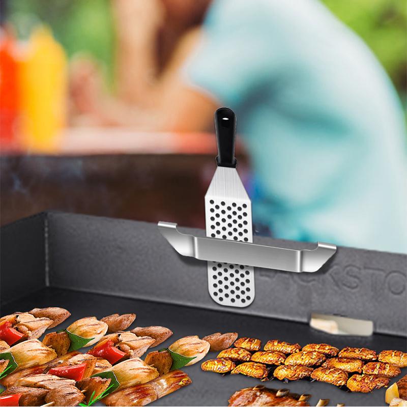 New 2Pcs Stainless Steel Griddle Spatula Stands Outdoor Camping Picnic BBQ Essential
