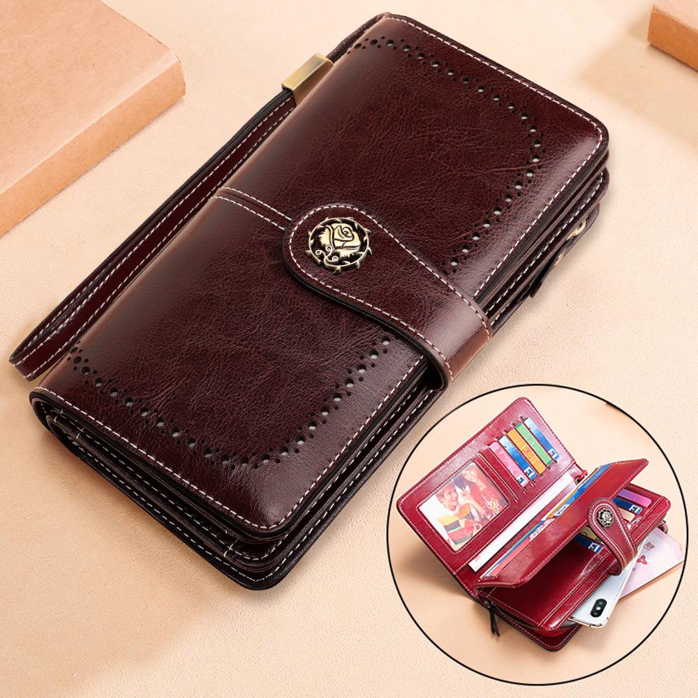 Genuine Leather RFID Women's Long Wallet with Wax Finish