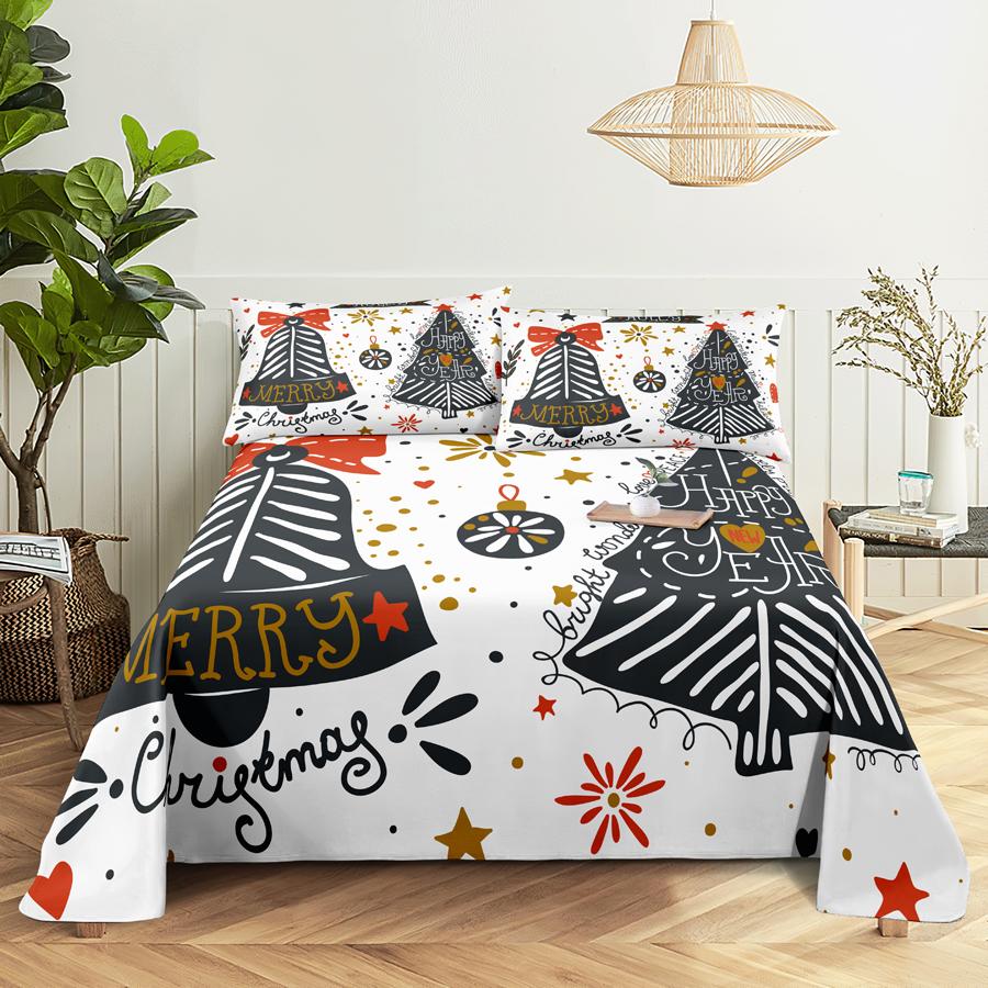 Bed Sheet Set 240x220 Christmas Tree With Pillowcase Letter Green For Single Double Beds Kids Adult 3D Bedding Texile Twin Full