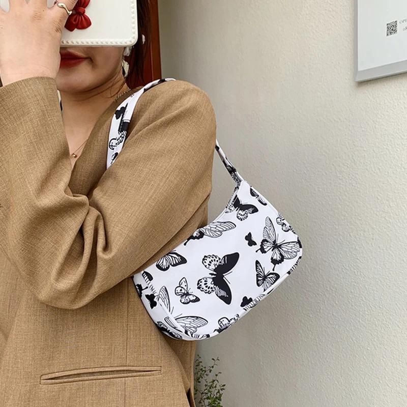 Vintage Print Canvas Underarm Bag for Women Casual All-Match Small Shoulder Purse Handbag
