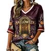 Women's Casual Halloween Print V-Neck T-Shirt