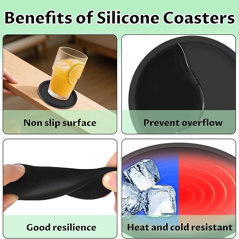 8Pcs Silicone Coasters Set 10cm Round Heat Resistant Tea Cup Mat Nonslip Drink Coffee Coasters Mug Glass Beverage Holder Pad