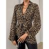 V Neck Long Sleeve Leopard Print Shirt For Women
