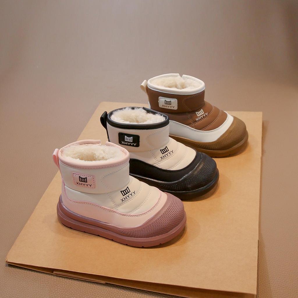 2025 Vinter Gutter Velurfôret Bomull Snøstøvler, Tykt Lær og Pels, Kort Modell for Store Barn